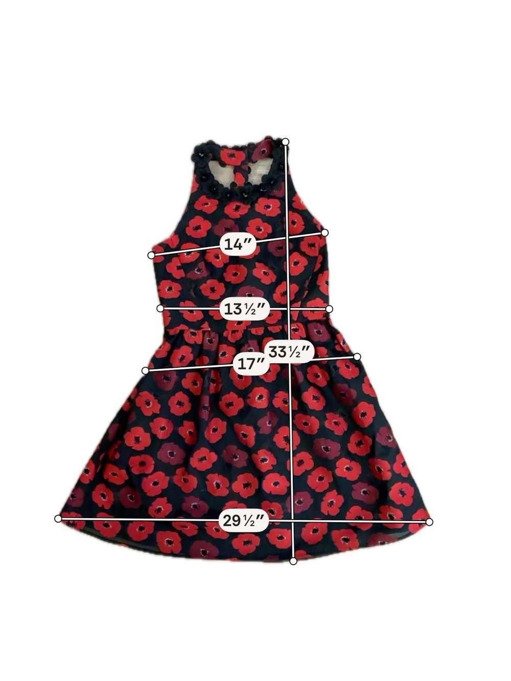 Kate Spade Floral Fit Flare Dress Size 2 Black Red Poppy Sleeveless Chic - Picture 10 of 10